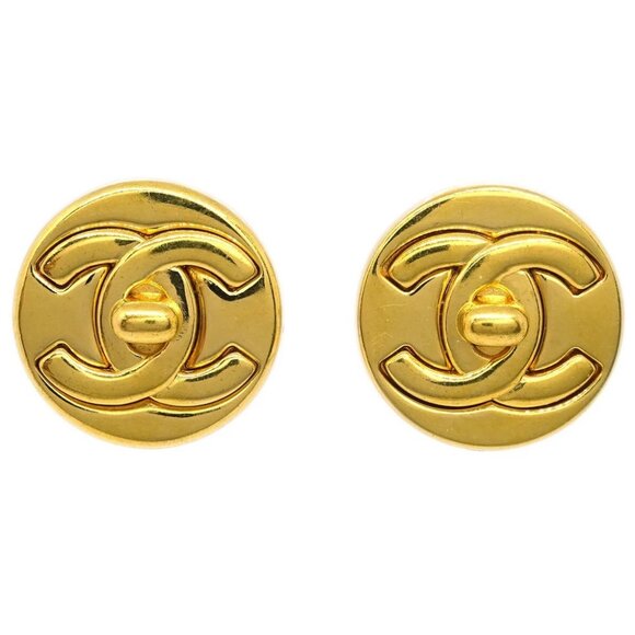 Chanel Gold CC Turnlock Button Earrings Clip-On - Picture 1 of 4